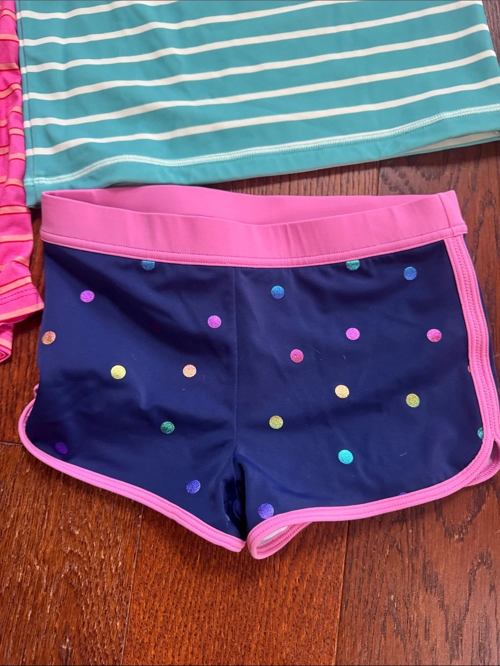 NWT Boden Kids Blue Striped Rash Guard with swimsuit